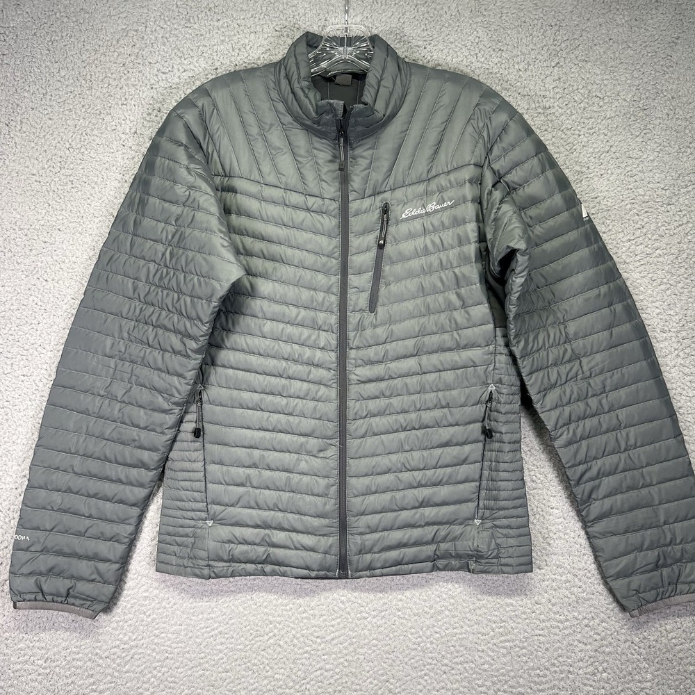 Eddie Bauer Jacket Mens Small Gray First Ascent Stormdown 800 Puffer Hiking